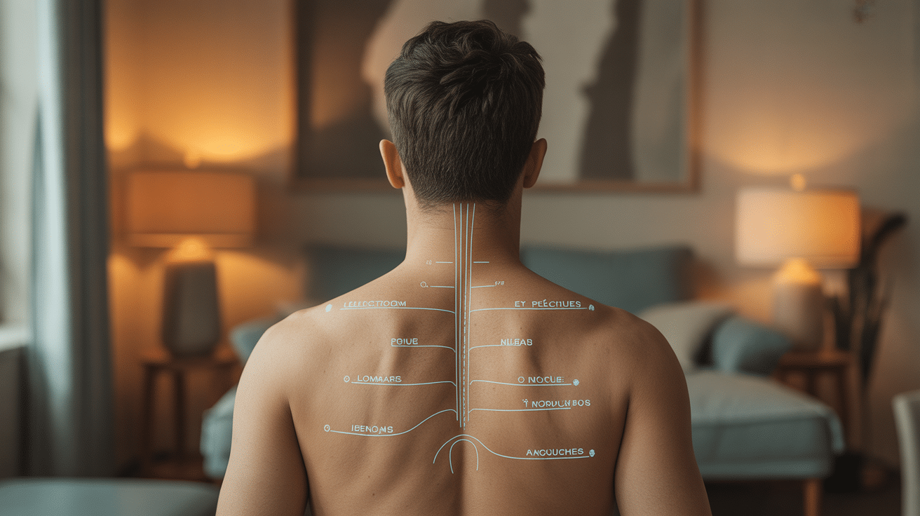 Schéma placement électrodes tens dos lombaires genou nuque repères