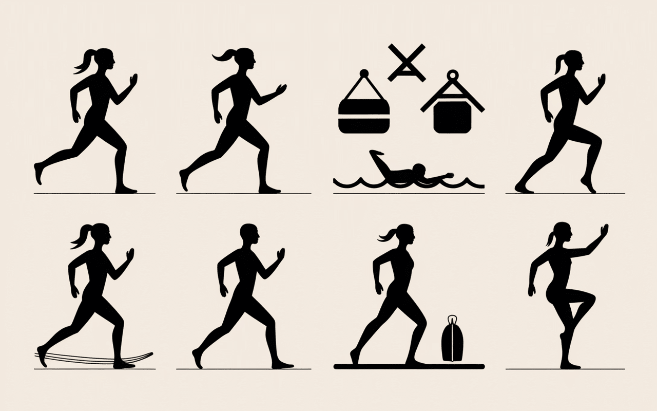 Différentes activités physiques équipement minimal silhouettes