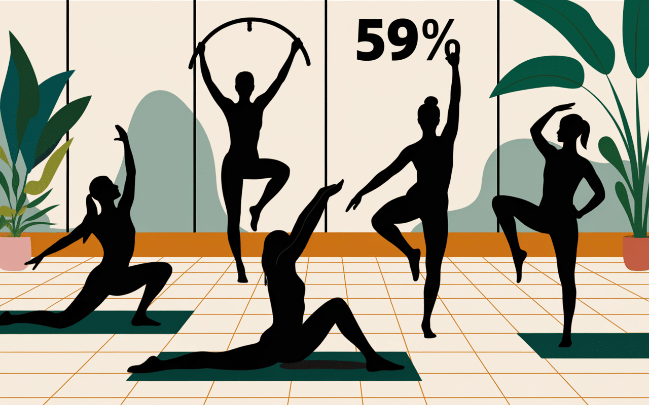 silhouettes faisant du fitness chiffres 59 pourcent