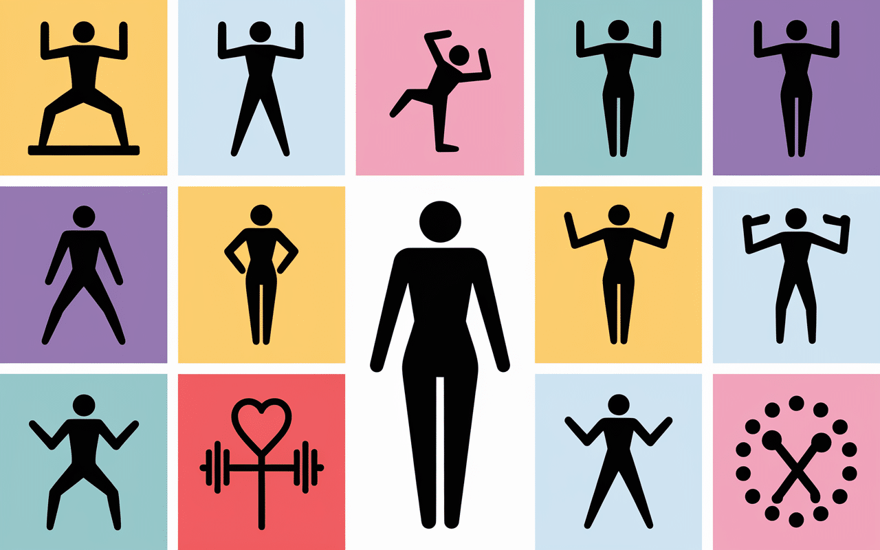 Pictogrammes bienfaits musculation femme silhouette