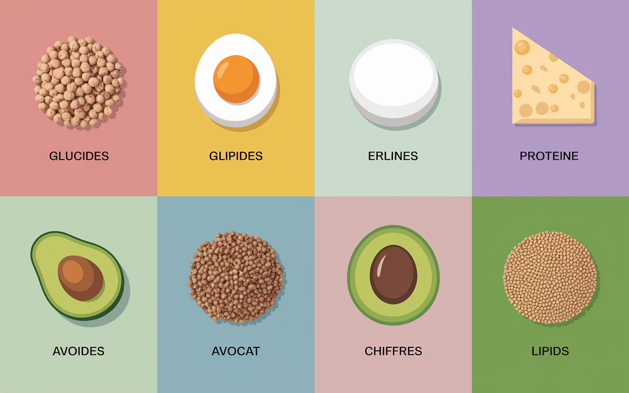 Infographie macronutriments petit-dejeuner sportif : flocons d'avoine, oeuf, avocat