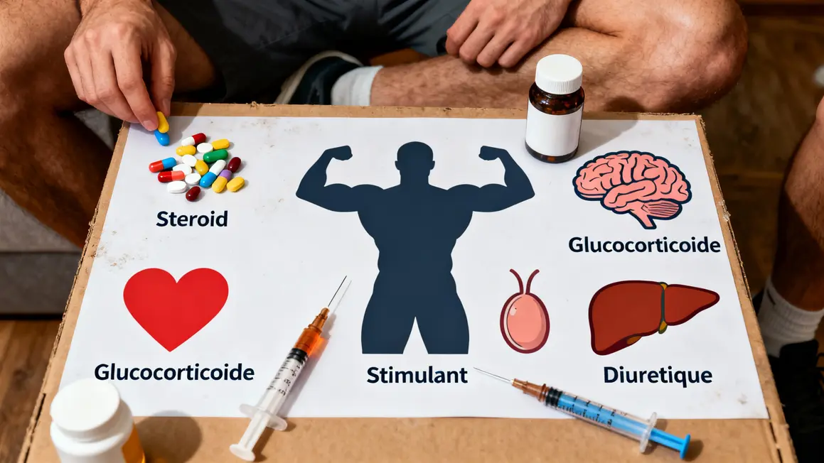Infographie silhouettes muscles effets drogues dopage