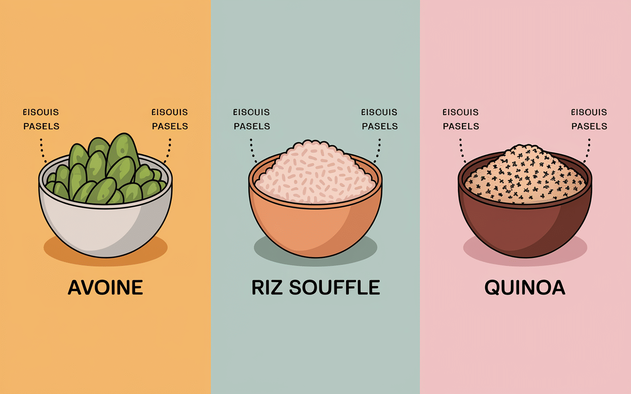 Tableau comparatif céréales fibres et protéines flocon d'avoine sans gluten