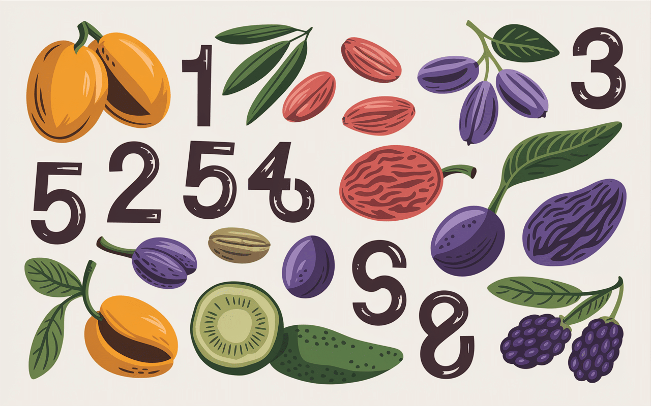 tableau illustré de fruits riches en fer et chiffres